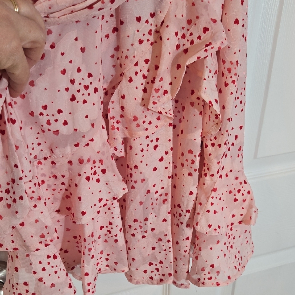 Blue Rain Pink Floral Red Heart Design Long Sleeve Dress Size Small - Picture 5 of 11
